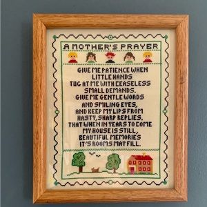 Vintage Needlepoint Cross Stitch A Mother’s Prayer Framed 11 x 9